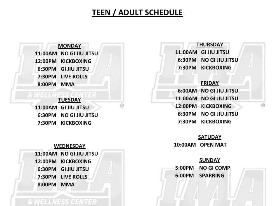 Adult Class Schedule